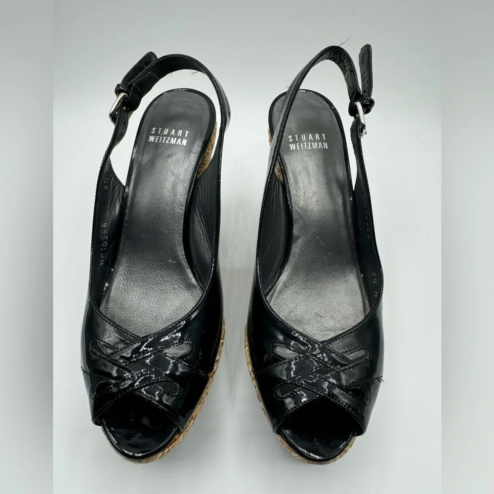 Stuart Weitzman Wedge Espadrille 5.5 Bkack patent Leather